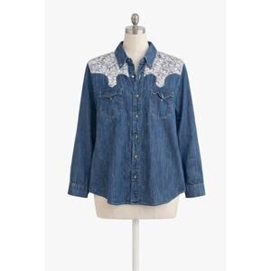 Vintage Express Rider Western Denim Shirt Toile Yoke 90s Unisex Cowboy Cowgirl